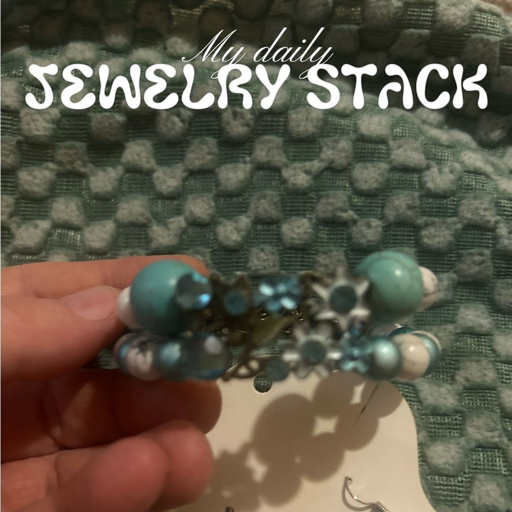 Blue and White Beaded Bracelet and earrings set